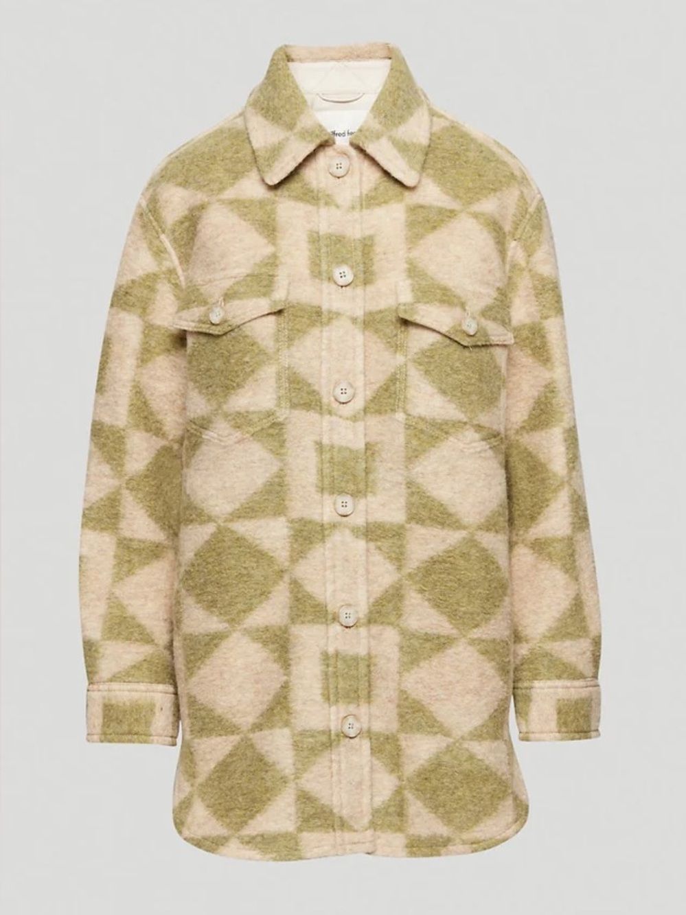 Wilfred WOOL The Ganna ™ Shirt Jacket Geometric Pattern Green Cream SIZE XS